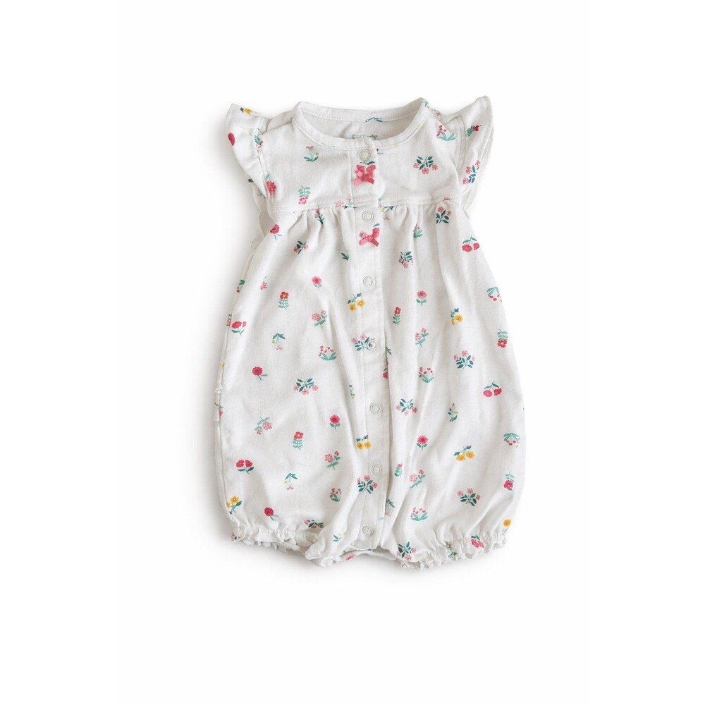 Carter’s Baby Girl 12M Floral Bubble Romper Pink Bow Snap Front Summer Outfit